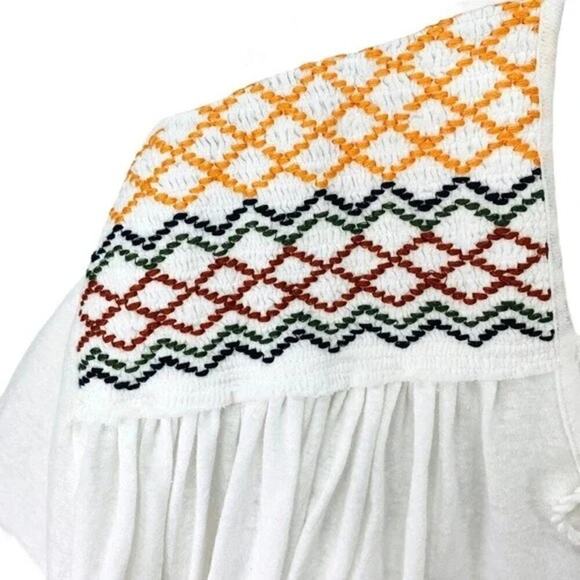 Free People NWT Women's Market Embroidery Trim Tassel Tie V-Neck Tee White Small - Picture 5 of 8